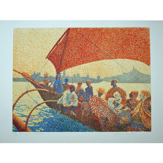 1980s 1983 "Hommage to C. Dellepiane" Pointillist Figurative Serigraph by Guillaume Azoulay For Sale - Image 5 of 7