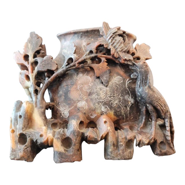 Antique Chinese Carved Soapstone Spill Vase For Sale