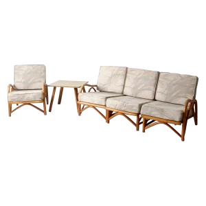 Vintage Rattan Sofa and Lounge Chair Set