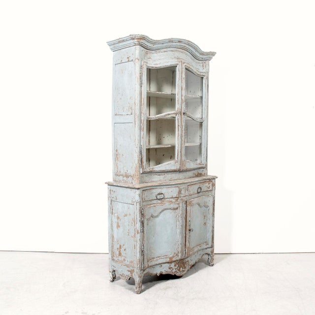 French Country Early 19th Century French Country Louis XV Style Painted Buffet Duex Corps or Bookcase For Sale - Image 3 of 18