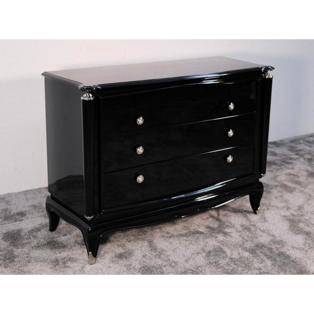 Art Deco Chest of 3 Drawers in High-Gloss Black Lacquer, France, 1930s For Sale - Image 3 of 11