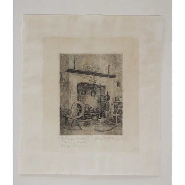French Vintage Willie Reed Rowe Studio Kitchen Vieux Carre New Orleans Etching For Sale - Image 3 of 3