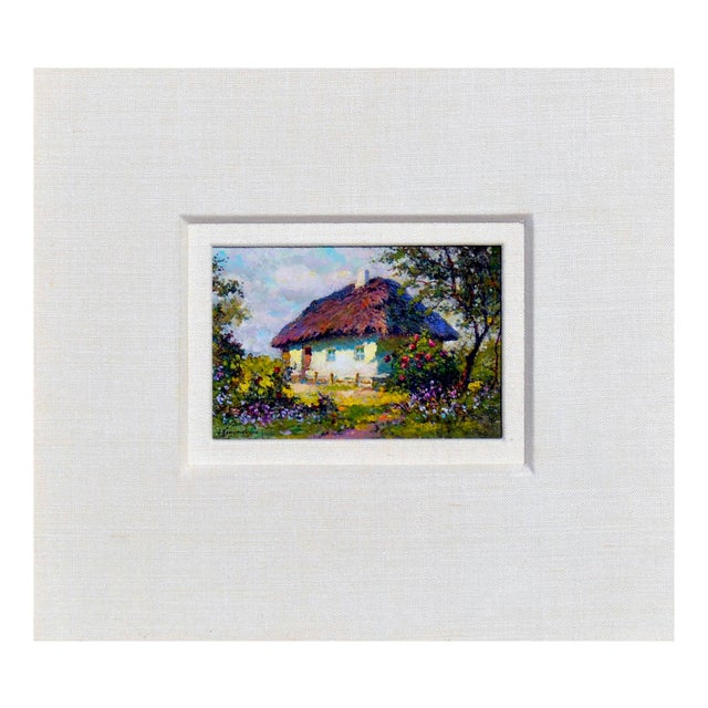 Wonderful landscape of a rustic cottage in springtime by Anatoly Petrovitch Krisochenko (Russian, 1916-1992). Signed lower...