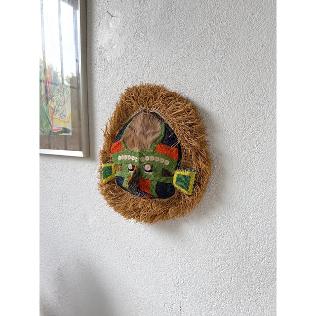 Mask with Beads in Raffia and Leather, 1980s For Sale - Image 6 of 18