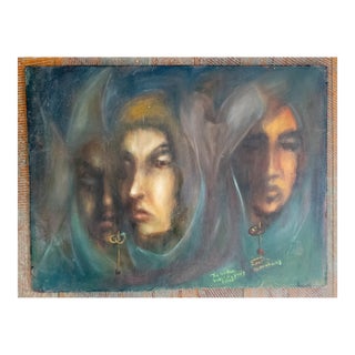 Mid-Century Impressionist Moody Painting of Three Occult Hooded Figures, Signed For Sale