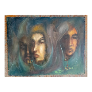 Mid-Century Impressionist Moody Painting of Three Occult Hooded Figures, Signed
