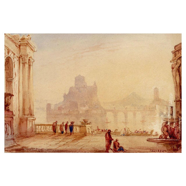 John Harper, Italianate Architectural Capriccio, Early 1800s, Ink & Wash Drawing For Sale