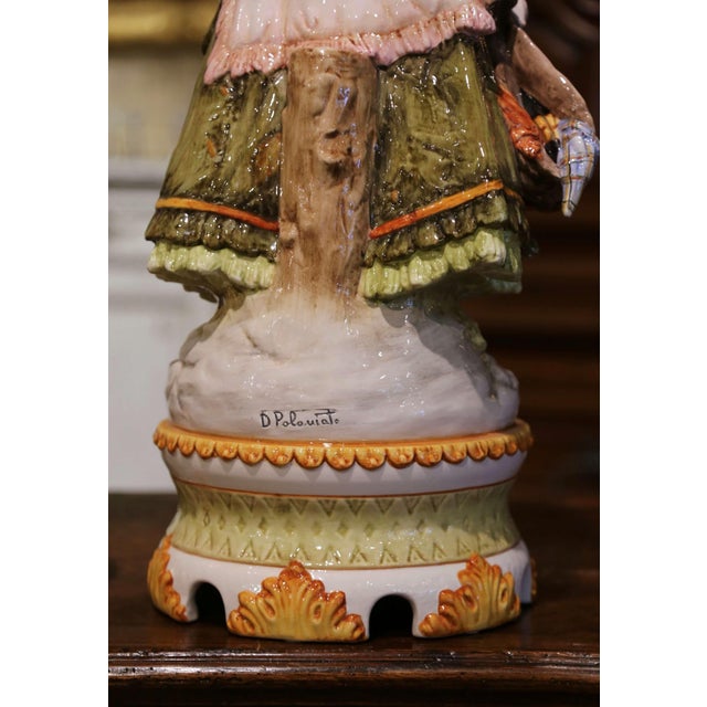Pair of 20th Century Italian Hand-Painted Porcelain Figurine Statues For Sale - Image 9 of 12