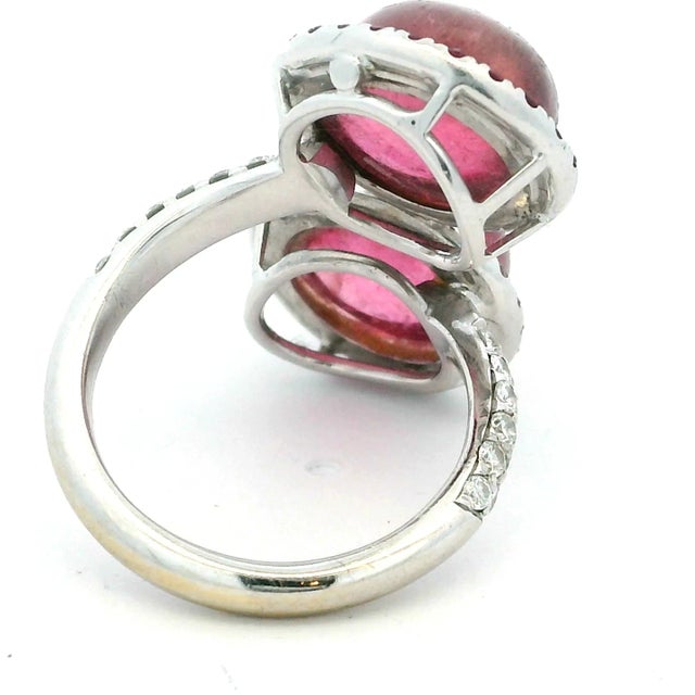 1980s Contemporary 18k White Gold Pink Tourmaline & Diamond Bypass Cocktail Ring, Size 6 For Sale In Miami - Image 6 of 10