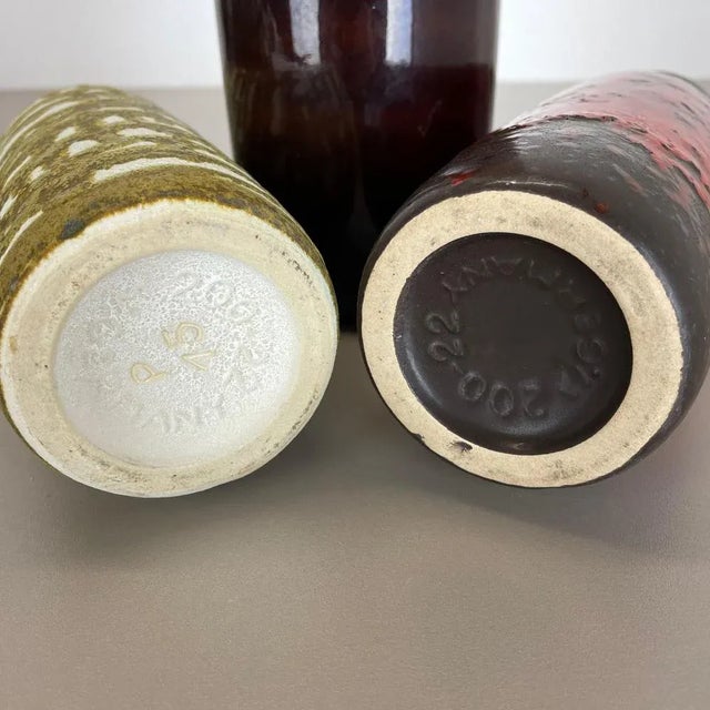 Vintage German Pottery Fat Lava Vases from Scheurich, 1970s, Set of 3 For Sale - Image 18 of 18