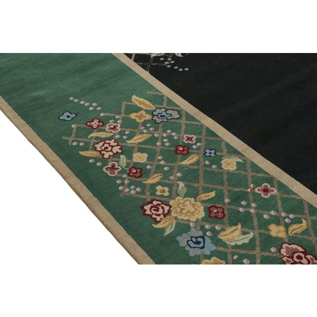 2010s 2010s Rug & Kilim’s Chinese Art Deco Style Rug in Black & Green With Floral Pattern For Sale - Image 5 of 7
