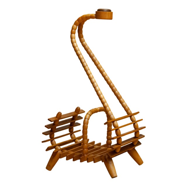 Beech Magazine Rack with Oak Handle, 1940s For Sale