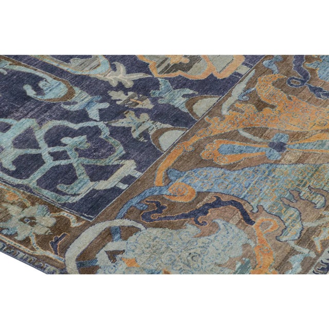 Rug & Kilim’s Oushak-Style Rug in Indigo, Brown and Brown Floral Patterns For Sale In New York - Image 6 of 7