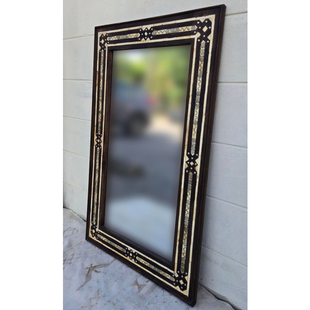 Moroccan Vintage Rectangular Resin and Cedar Wood Moroccan Mirror For Sale - Image 3 of 6