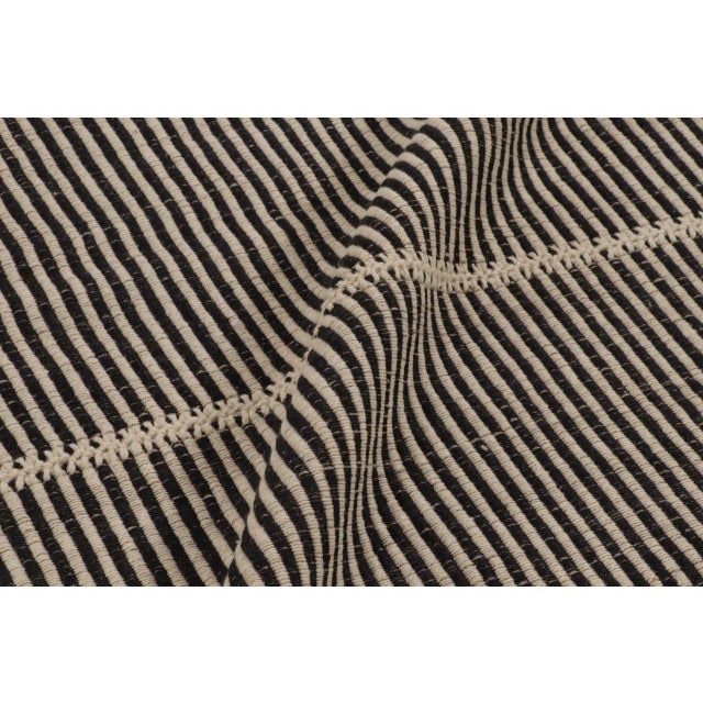 Textile Rug & Kilim’s Contemporary Kilim, Beige with Black Textural Stripes For Sale - Image 7 of 10