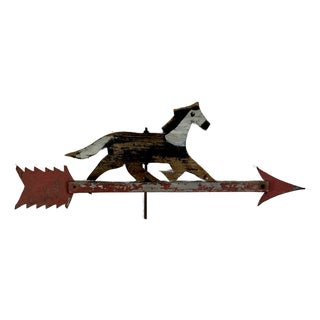 1920s Primitive Folk Art Handmade & Painted Wood Horse on Metal Arrow Weathervane For Sale