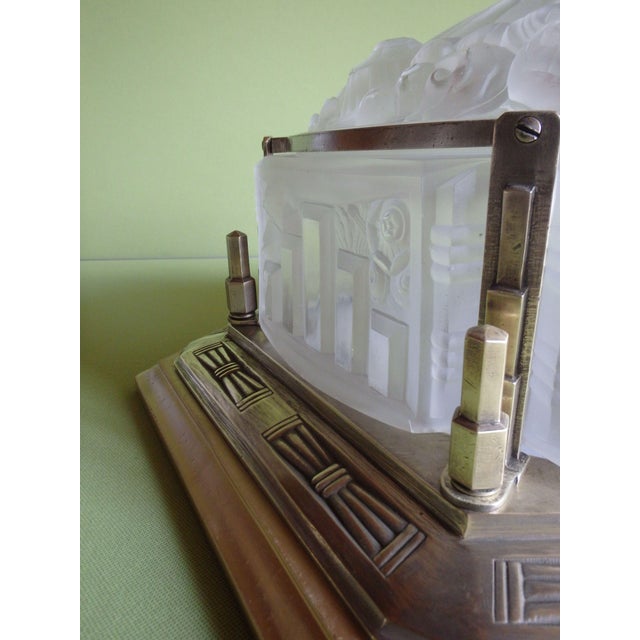 Large Art Deco Ceiling Light in Bronze Frame and Wood from the Hotel Rigi Kulm, 1930 For Sale - Image 6 of 13