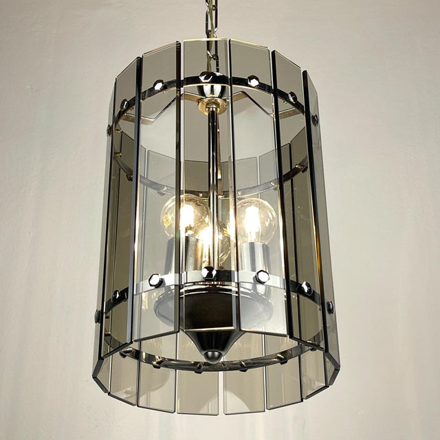 Mid-Century Smoked Art Glass Pendant Lamp from Veca, Italy, 1970s For Sale - Image 11 of 17