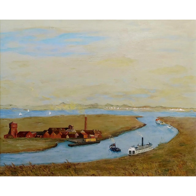 American Harry Mayhew -Steamboats in Burlingame at the San Francisco Bay-Oil Painting For Sale - Image 3 of 12