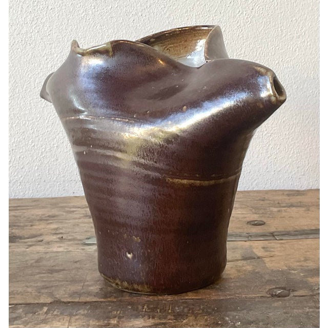 Ceramic Vintage Original Studio Pottery Fold Vase For Sale - Image 7 of 12