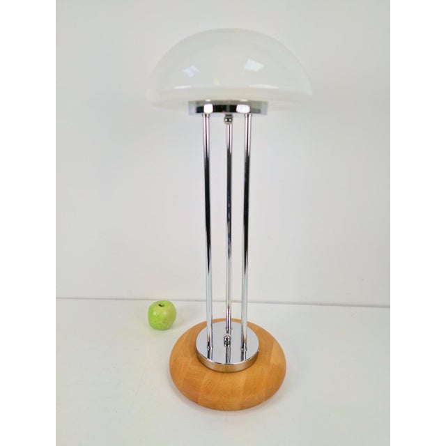 Mushroom Opaline glass, chrome Table Lamp, 1970s Land: Germany Measurements: W 30 cm x D 30 cm x H 70 cm European Plug (up...