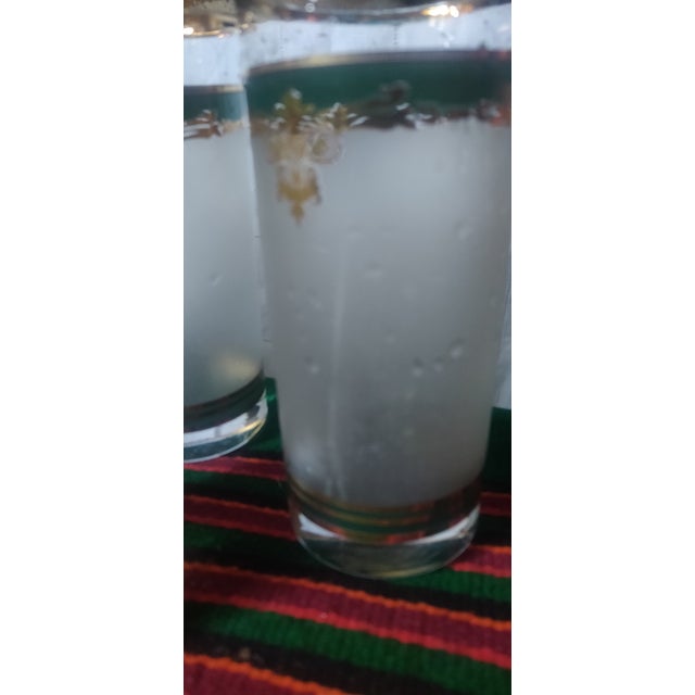 Metal Vintage Culver Gold Rim and Green Tall Tumblers G Drinking Glasses - Set of 4 For Sale - Image 7 of 11