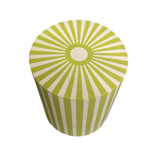 Moroccan Contemporary Moroccan Handcrafted Resin & Wood Striped Cylinder Side Table For Sale - Image 3 of 8