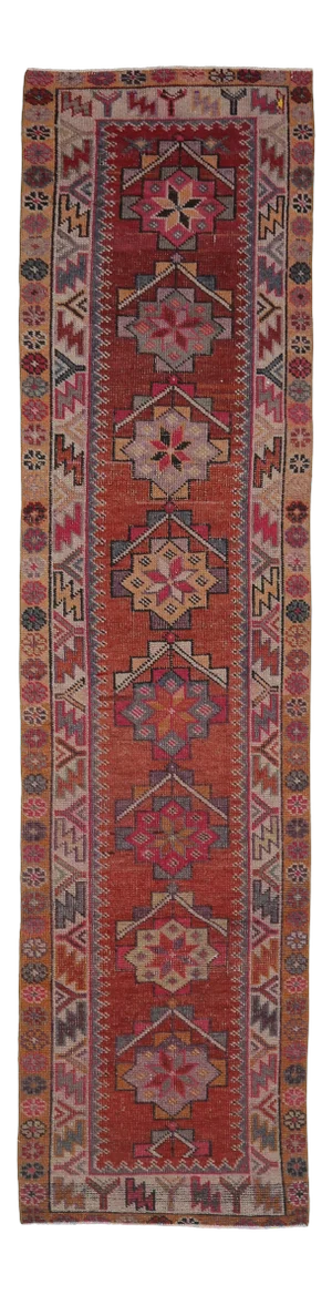Vintage Turkish Hand-Knotted Wool Cotton Red Runner Rug