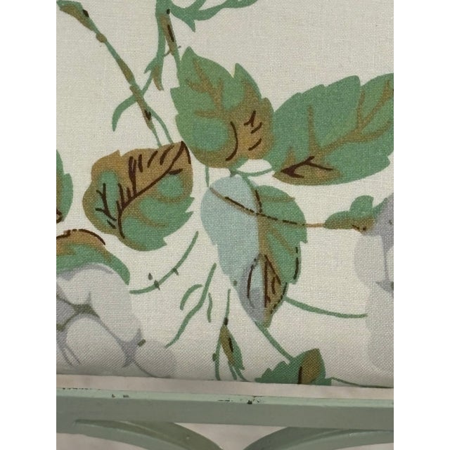 Light Green Vintage Iron Foot Stool With Colefax and Fowler “Bowood” Cotton Chintz Upholstered Cushion For Sale - Image 8 of 17