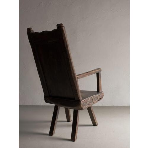 Wood Antique Primitive Carved Oak Armchair, Belgium For Sale - Image 7 of 16