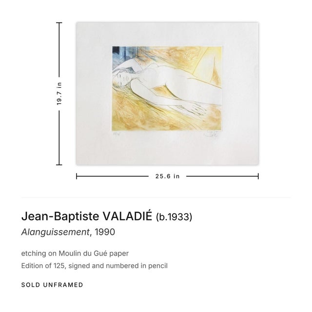 Shabby Chic 1990 Jean-Baptiste Valadié Alanguissement Signed Etching For Sale - Image 3 of 3