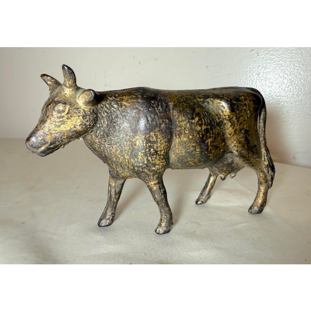 Antique 1920's Cast Iron Gold Cow Animal Still Coin Penny Bank – A.c. Williams For Sale - Image 4 of 11