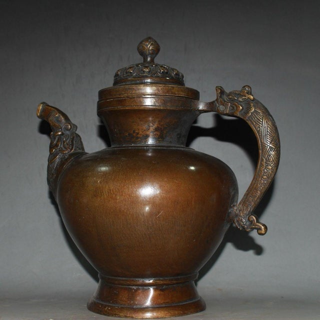 Late 20th Century Asian Tibetan Style Copper Ewer With Dragon Handle & Beast Spout For Sale - Image 4 of 9