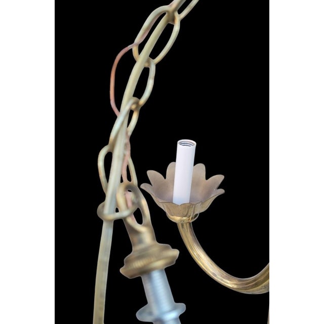 Vintage Feldman Hollywood Regency Solid Brass 3 Arm Lotus Flower Chandelier For Sale - Image 9 of 11