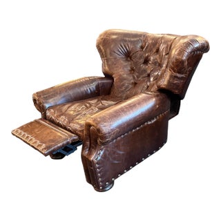 Restoration Hardware Churchill Leather Reclining Club Chair For Sale