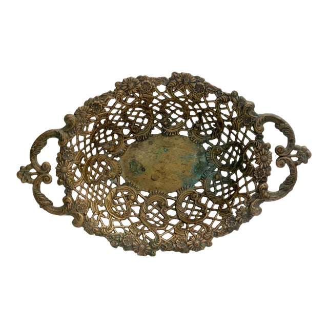 Antique French Brass Filigree Centerpiece Bowl For Sale