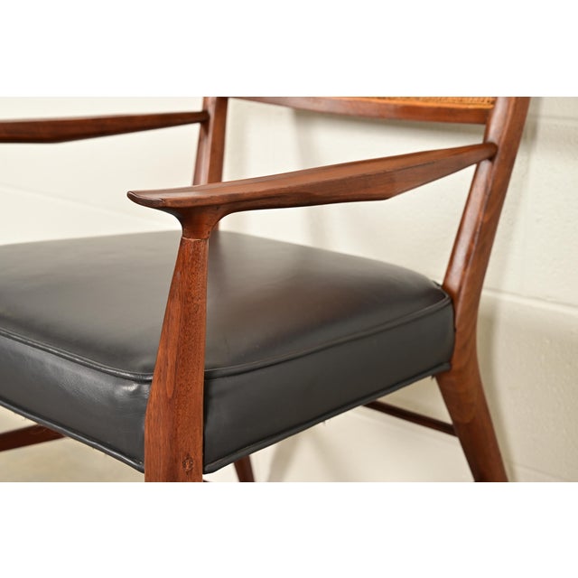 Brown Paul McCobb for Directional Mid-Century Modern Sculpted Walnut Cane Back Armchairs, Pair For Sale - Image 8 of 13