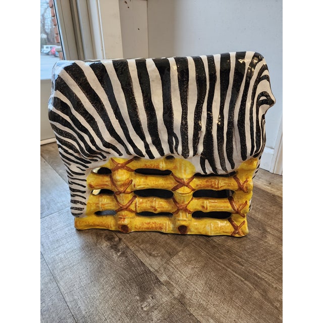 Ceramic Vintage Italian Glazed Terracotta Faux Bamboo/Zebra Garden Stool - 1960's For Sale - Image 7 of 12