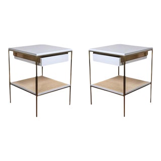 Pair of reGeneration 392 Lacquered Bedside Tables With Caned Shelves For Sale