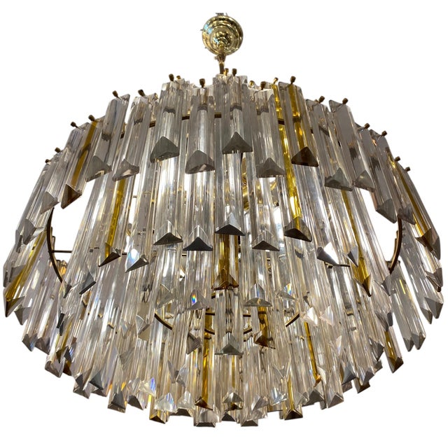 Crystal Chandelier with Gold Accents by Paolo Venini, 1960s For Sale - Image 3 of 5