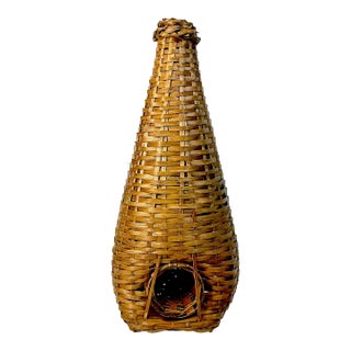 1940s Vintage Boho Chic Rustic Wicker Eel Trap Basket For Sale