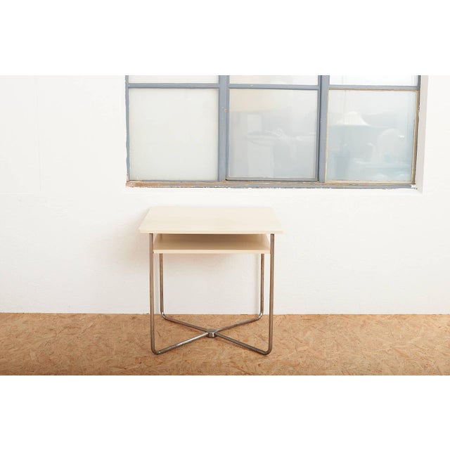 Table in Frame Made of Chrome-Plated Steel Tubing, Tabletop and Shelf Made of Wood Painted Grey. For Sale - Image 11 of 13