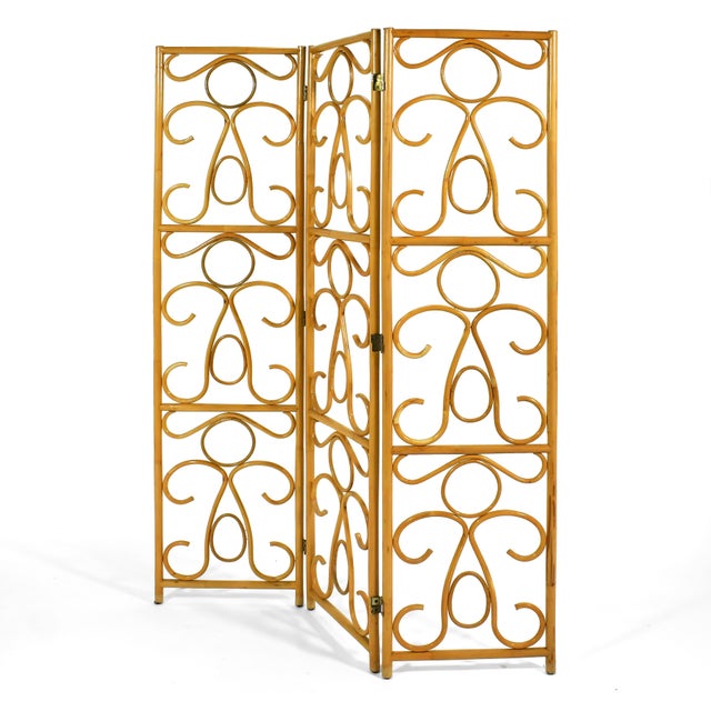 Contemporary Rattan Three-Panel Folding Screen For Sale - Image 3 of 7