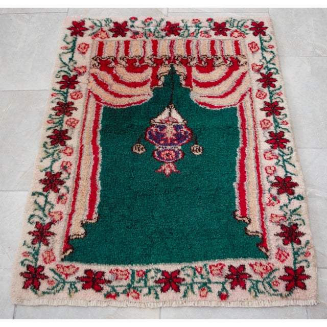 1970s Vintage Hand-Knotted Turkish Prayer Rug Ultra Soft Organic Wool Rug Oriental Rug- 2'9 X 3'7" For Sale - Image 5 of 10