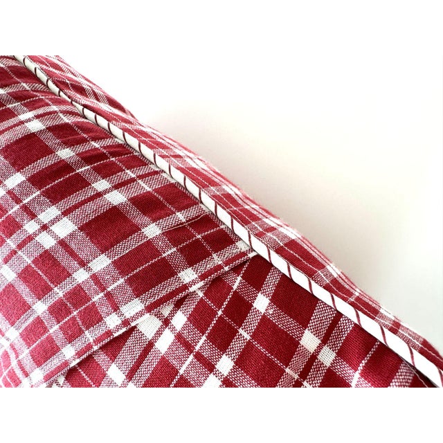 American Florida Map Vintage Red Pennant on New Woven Plaid Throw Pillow For Sale - Image 3 of 4