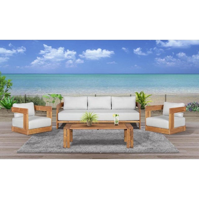 Paradiso Outdoor Teak Chaise - Light Gray Fabric For Sale In Chicago - Image 6 of 10