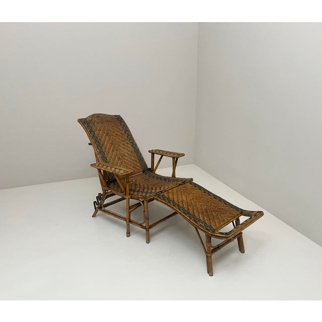Vintage Rattan and Bamboo Chaise Lounge, 1940s For Sale - Image 6 of 10