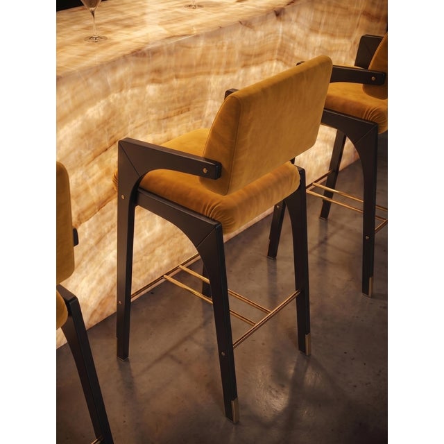 Black Arches Bar Stool in Mustard Velvet and Black Lacquered from Insidherland For Sale - Image 8 of 15