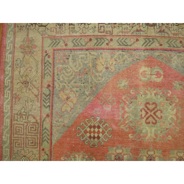 Asian Antique Pink Yin Yang Antique Khotan Rug - 5'4" x 8'3" For Sale - Image 3 of 9