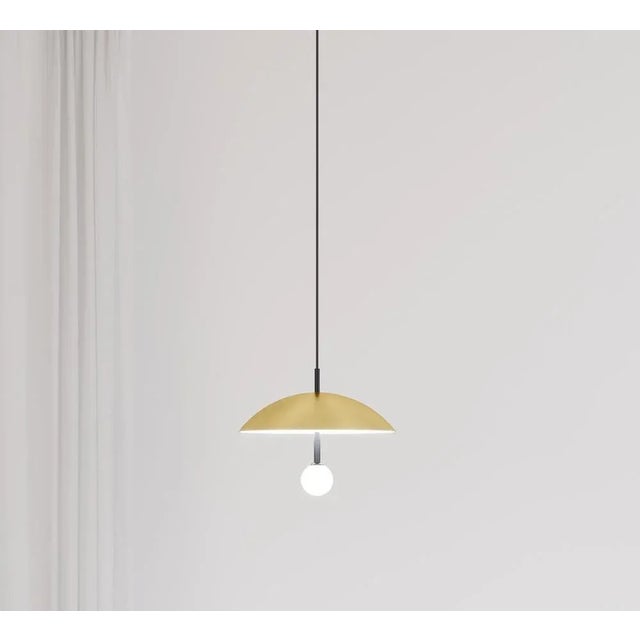 Down pendant light by atelier areti dimensions: d 40 x w 40 x h 150 cm. Materials: brass, powder-coated metal, fabric-...